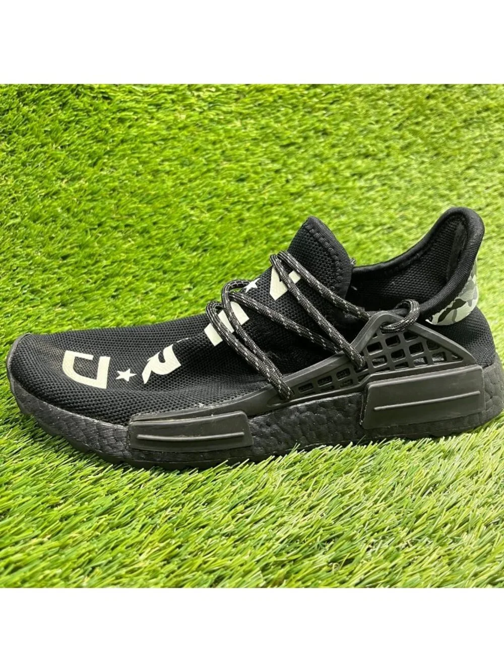 Adidas NMD HU Pharrell Y.O.U. N.E.R.D. Mens Size 7 Black Running Shoes Sneakers